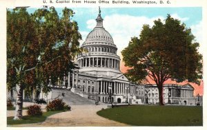 Vintage Postcard U.S. Capitol From House Trees Office Building Washington D.C.