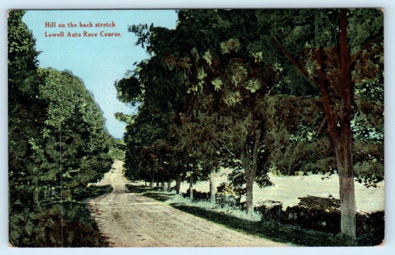 LOWELL AUTO RACE COURSE, Massachusetts MA ~ Hill on BACK STRETCH c1910s Postcard