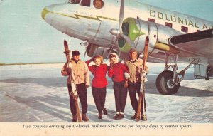 Colonial Airlines Ski Plane Airplane Skiing Winter Sports Postcard AA67530