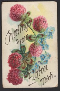 Michigan ELKTON Greetings from with Flowers Glitter embossed pm1907 ~ DB