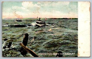 Owasco's Angry Waters  Auburn New York Postcard  1909