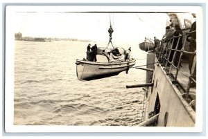 Hampton Roads Newport News VA, WWI Lifeboat Navy RPPC Photo Antique Postcard