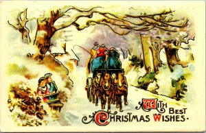 Vtg 1990s Best Christmas Wishes Gold Trim Merrimack Publishing Replica Postcard