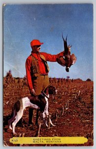 Pheasant Hunter With Bird Dog Corn Field Farm Malta Montana C1950 Postcard J5