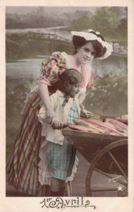 Aprils Fools Day Victorian Mother and Daughter RPPC 06.80