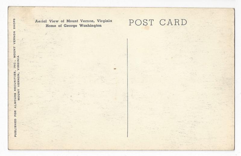 VA Mount Vernon Home of George Washington Aerial View Vintage Postcard