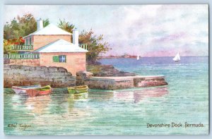 Bermuda Postcard Devonshire Dock Boats House View 1948 Vintage Unposted