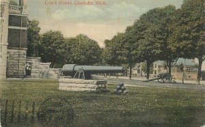 Michigan Charlotte Court House hand Colored Military Cannon Postcard 22-7030