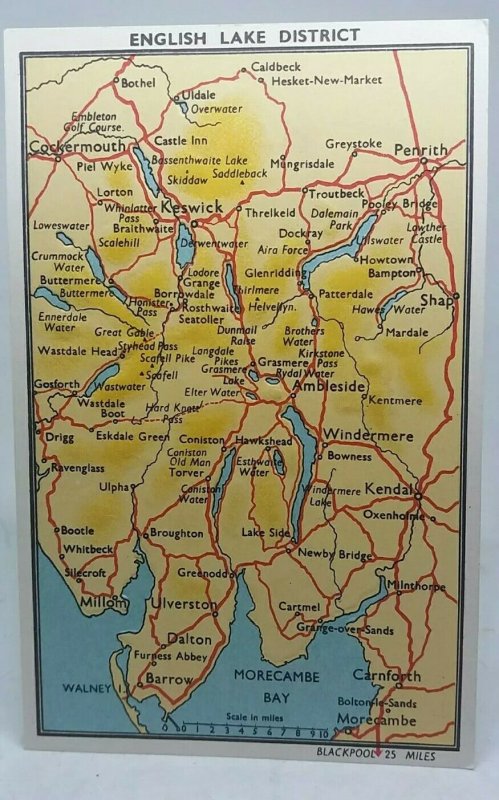 Vtg Postcard English Lake District Map