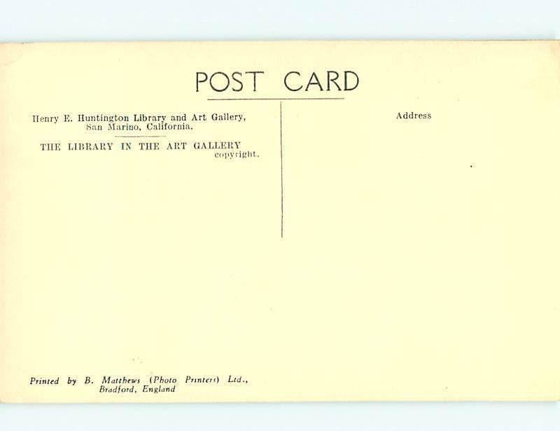 Vintage Post Card Huntington Library Art Gallery Hall San Marino  CA  # 4905