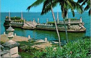 Vtg Vizcaya Stone Barge Breakwater Biscayne Bay Miami Florida FL Postcard