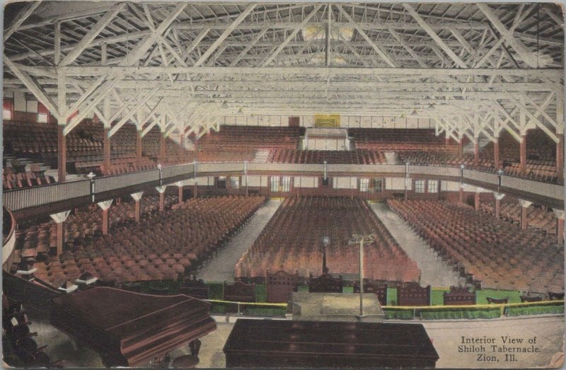 Postcard Interior View Shiloah Tabernacle Zion IL