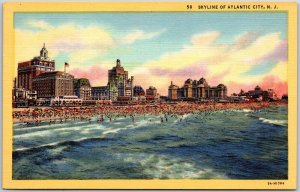 Atlantic City New Jersey NJ, Skyline, Resort, Ocean Beach, Vintage Postcard