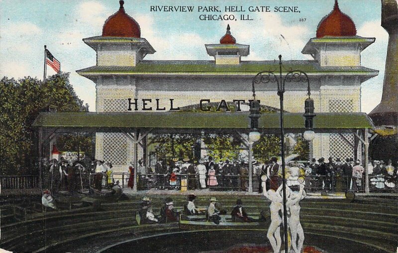 c.'10, Riverview  Amusement Park, Hell Gate , Msg, Chicago IL. Old Postcard
