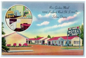 c1940 Rose Gardens Motel Portland Road Exterior Building Salem Oregon Postcard