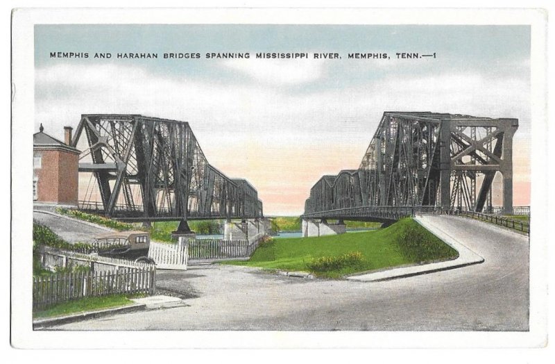 Memphis and Harahan Bridges Spanning Mississippi River, Tennessee, unused Kropp