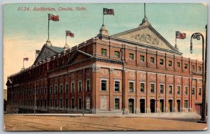 Omaha Nebraska 1912 Postcard Auditorium Building Flags