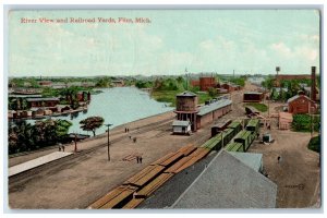 1910 River View And Railroad Train Yards Flint Michigan MI Antique Postcard