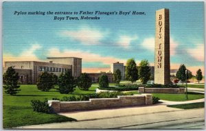 1953 Pylon Entrance to Father Flanagan's Boy's Home Boys Town Nebraska Postcard