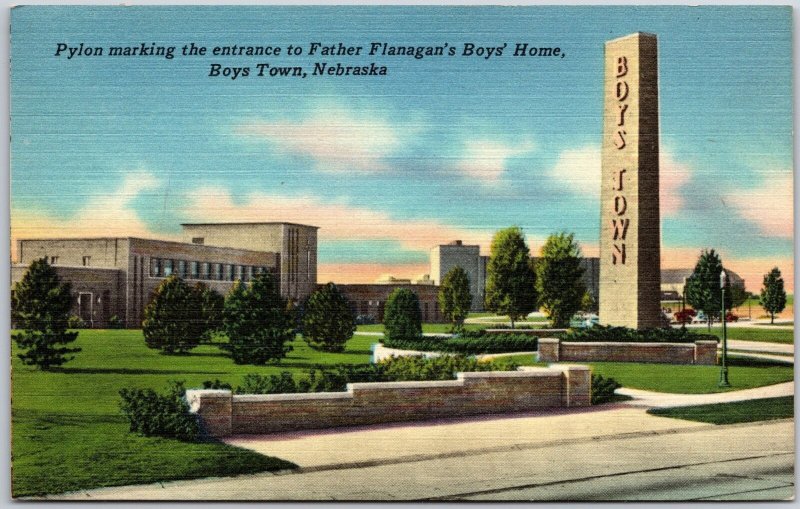 1953 Pylon Entrance to Father Flanagan's Boy's Home Boys Town Nebraska Postcard