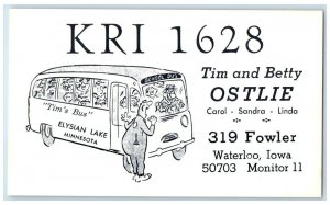 c1905 KRI 1628 Tim Betty Ostlie Fowler Bus Elysian Lake Waterloo Iowa Postcard
