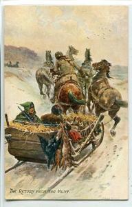 Return From Hunt Russian Hunters Horse Sled Life in Russia 1910c Tuck postcard