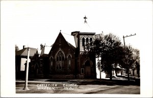 RPPC View of Christian Church, Warren IN c1948 Vintage Postcard V74