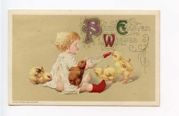 John Winsch Easter Young Girl Bottle Chicks Embossed 1910 Postcard