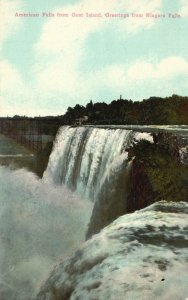 Vintage Postcard American Falls From Goat Island Greetings From Niagara Falls NY