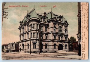 Leavenworth Kansas Postcard Post Office Exterior Building c1907 Vintage Antique