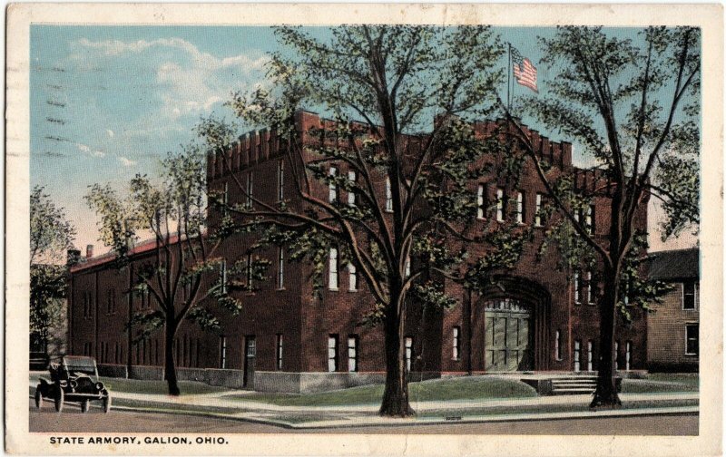 1919 GALION Ohio Postcard STATE ARMORY 