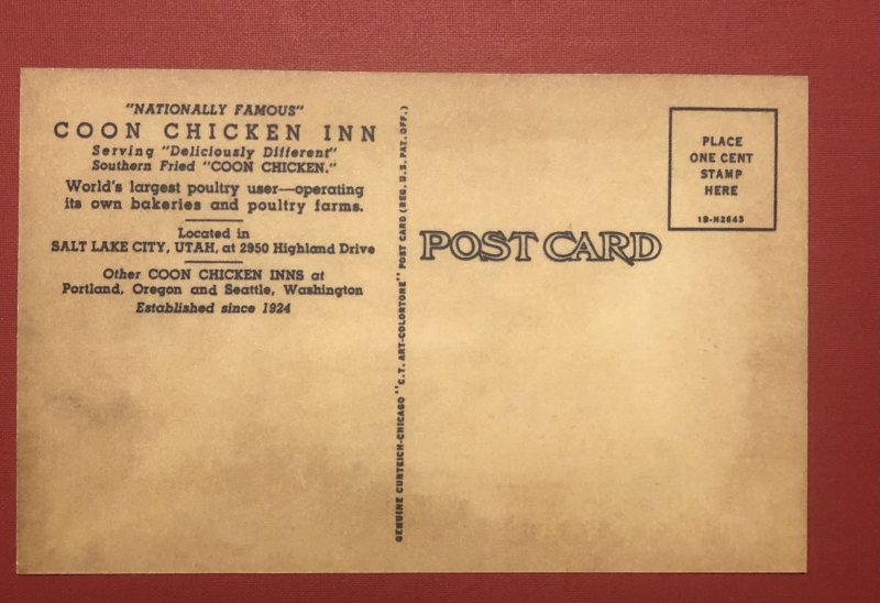 Black Americana, Coon Chicken Inn, Salt Lake City, Utah Vintage Postcard