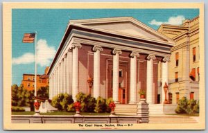 Dayton Ohio 1940s Postcard The Court House Columns Flag