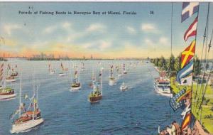 Florida Miami Parade Of Fishing Boats In Biscayne Bay 1940