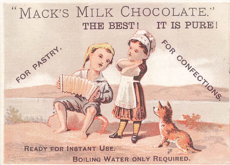 MACK'S MILK MACK'S MILK CHOCOALATE ADVERTISING 6 TRADE CARDS, 3.5 x 2.5