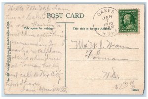 Oakes North Dakota ND Postcard Post Office Building Exterior Scene 1910 Antique