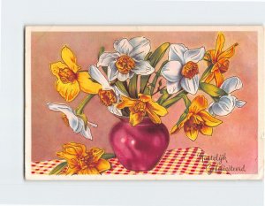 Postcard Flower Vase Many Congratulations Card