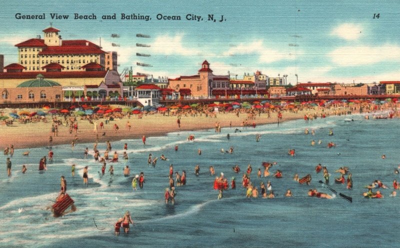 Vintage Postcard 1960's General View Beach And Bathing Ocean City New Jersey NJ 