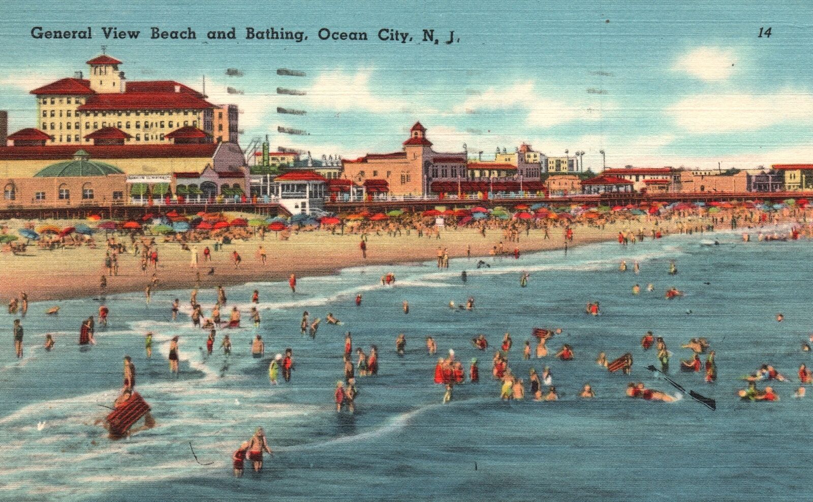 Vintage Postcard 1960s General View Beach And Bathing Ocean City New