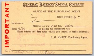 K32/ Rochester New York Postcard c1940 Advertising General Railway Signal 287