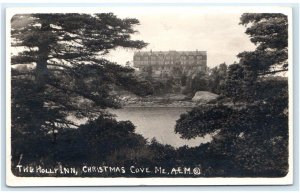 RPPC CHRISTMAS COVE, ME ~ View of HOLLY INN c1910s Lincoln County Postcard