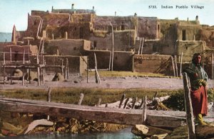 Vintage Postcard Indian Pueblo Village Architecture Adobe Stone Building