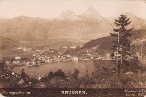 Brunnen Switzerland Birds Eye View Real Photo Vintage Postcard AA53525