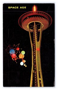 Space Age Seattle World's Fair Satellite & Space Needle c1962 Postcard