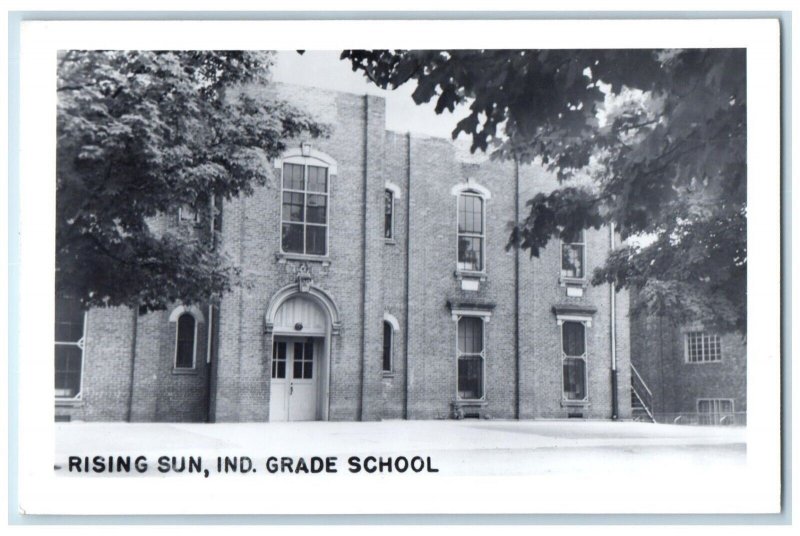 c1950's Grade School Building Rising Sun Indiana IN Vintage RPPC Photo