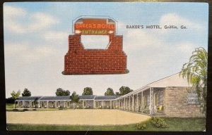 Vintage Postcard 1930-1945 Baker's Motel, Griffin, Georgia (GA)