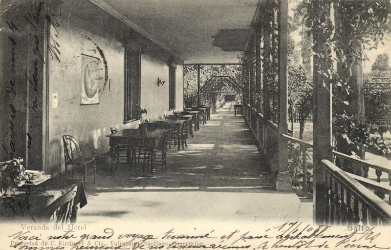 chile, SALTO, Veranda del Hotel (1908) Kirsinger Postcard