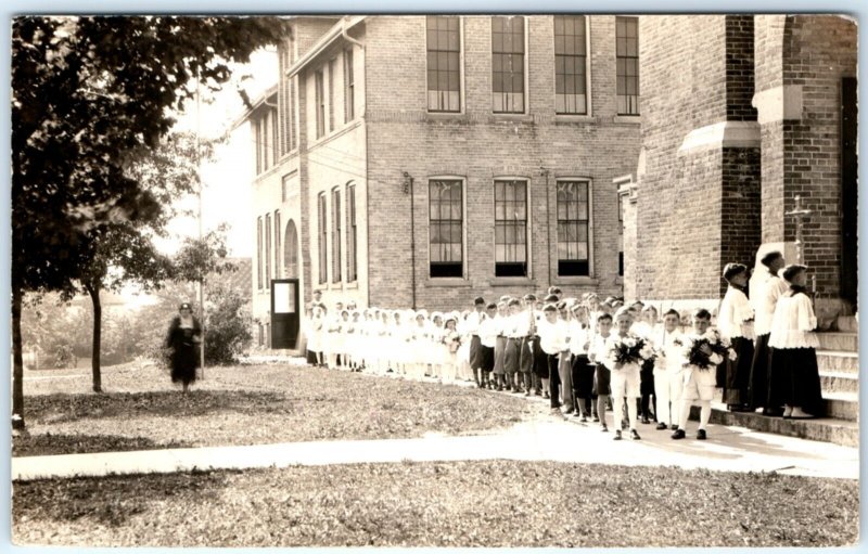 c1930s Catholic School Children RPPC Church Service Cute Kids Real Photo PC A134