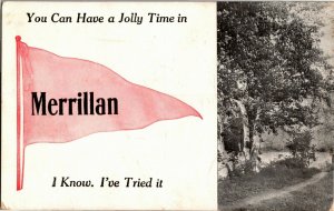 Pennant, Have a Jolly Time in Merrillan WI Vintage Postcard D34