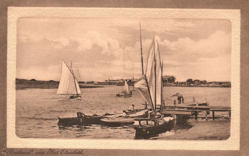 Vintage Postcard Red House Port Elizabeth Boats & Ships Central News Agency Pub.